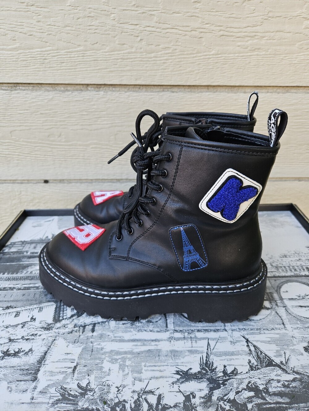 Karl Lagerfeld Dixie black applique combat boots size 8 - Picture 3 of 12